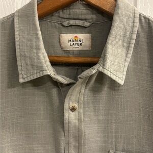 Marine Layer Mens L Gray Slub Short Sleeve Button Up Shirt Casual Pocket